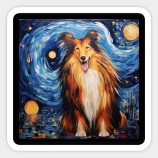 Rough Collie painted in Van Gogh Starry Night style Sticker